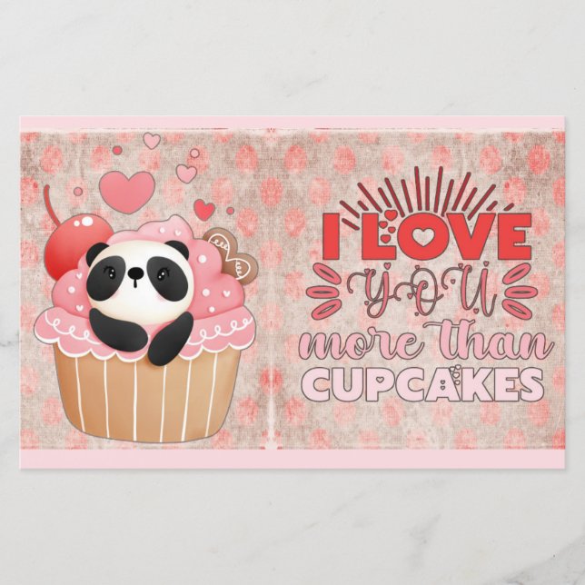 Ich Liebe Sie mehr als Cupcakes Panda Valentines (Vorderseite)