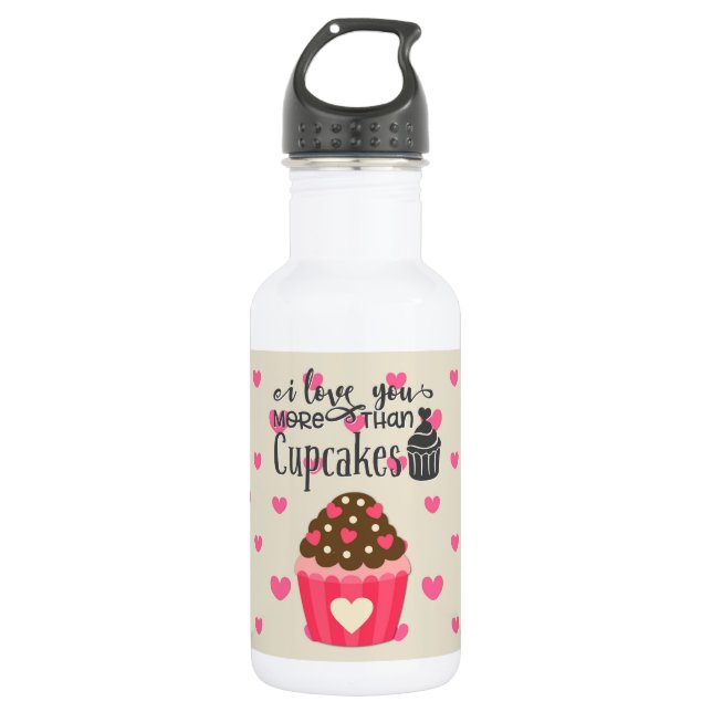 Ich Liebe Sie mehr als Cupcakes Wasserflasche (Vorderseite)