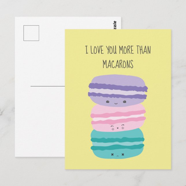 Ich Liebe Sie mehr als Macarons Kawaii Pastel Nied Postkarte (Vorne/Hinten)