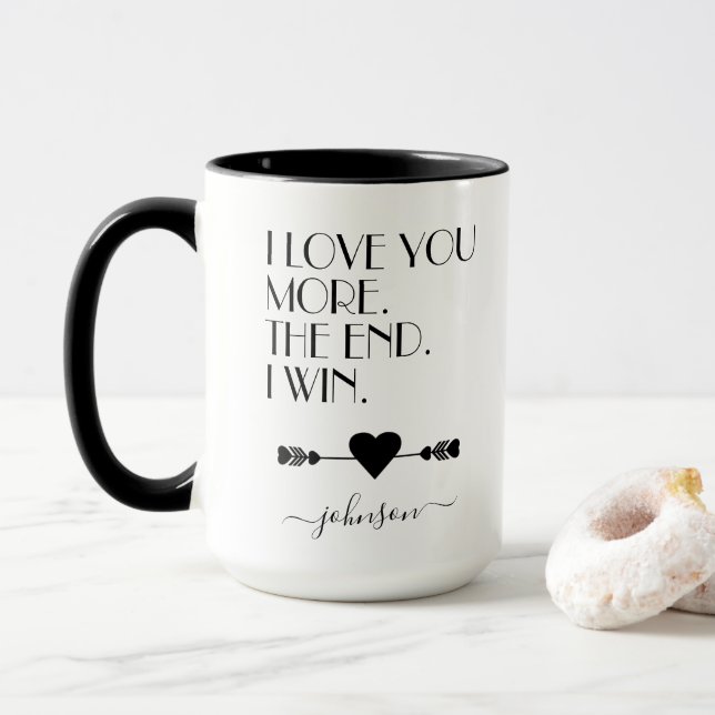 Ich Liebe Sie mehr, Ende ich Personalisierten Name Tasse (Mit Donut)