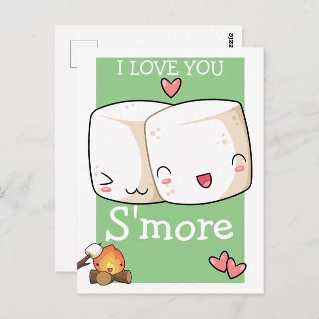Ich Liebe Sie mehr Kawaii Marshmallow Postkarte (Vorne/Hinten)
