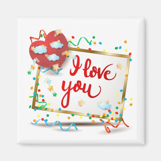 Ich Liebe Sie mit Rotem Herzen Magnet (Vorne)