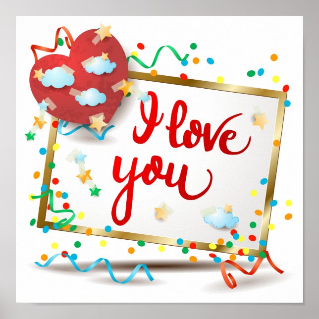 Ich Liebe Sie mit Rotem Herzen Poster (Vorne)