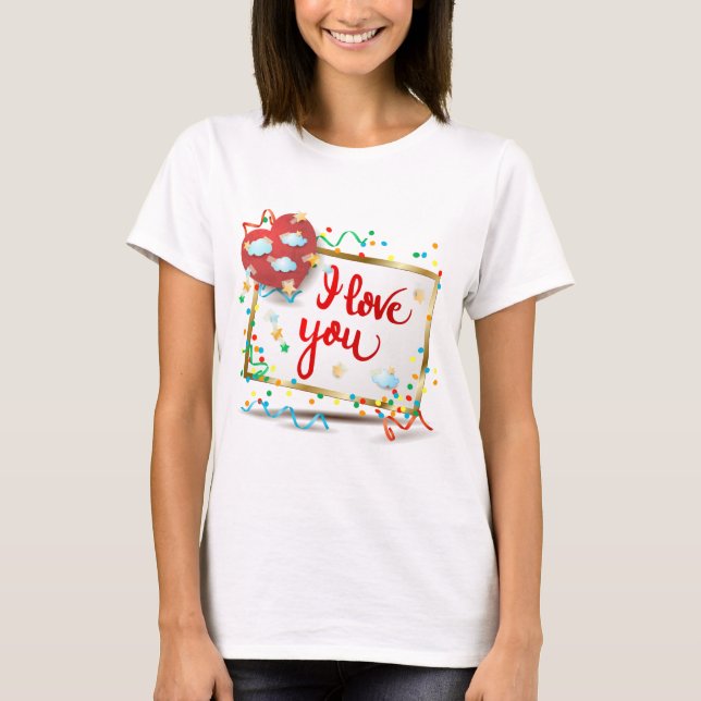 Ich Liebe Sie mit Rotem Herzen T-Shirt (Vorderseite)