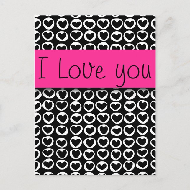 Ich Liebe, Sie Niedlich Girly Black and White Herz Postkarte (Vorderseite)