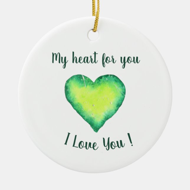 Ich Liebe Sie Niedlich Grün und Blau Herzen Geburt Keramik Ornament (Vorne)