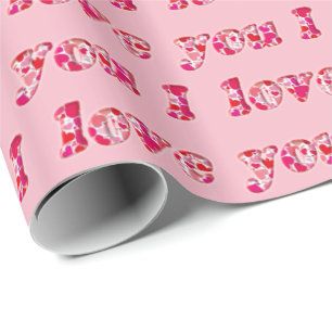 Ich Liebe Sie Niedlich Romantische rosa Herz Typog Geschenkpapier