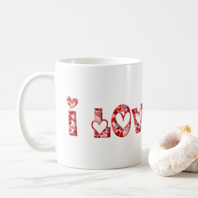 Ich Liebe, Sie Niedliche Romantische Rote Herzen T Kaffeetasse (Mit Donut)