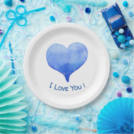 Ich Liebe Sie Niedliches blaues Herz Valentine Pappteller