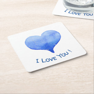 Ich Liebe Sie Niedliches blaues Herz Valentine Rechteckiger Pappuntersetzer