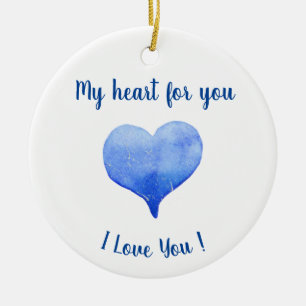 Ich Liebe Sie Niedliches blaues Herz Valentinstag Keramik Ornament