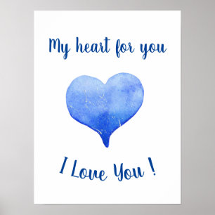 Ich Liebe Sie Niedliches blaues Herz Valentinstag Poster