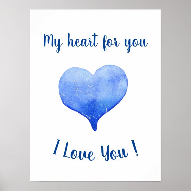 Ich Liebe Sie Niedliches blaues Herz Valentinstag Poster (Vorne)