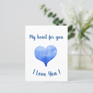 Ich Liebe Sie Niedliches blaues Herz Valentinstag Postkarte