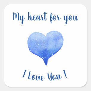 Ich Liebe Sie Niedliches blaues Herz Valentinstag Quadratischer Aufkleber