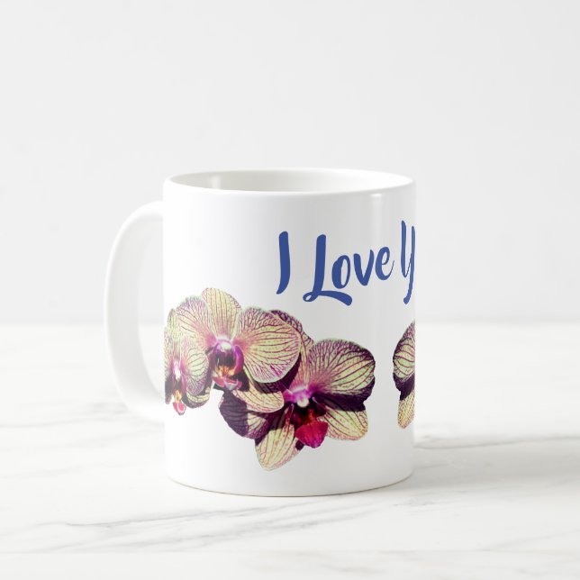 Ich Liebe Sie Orchid-Blume Kaffeetasse (Vorderseite Links)