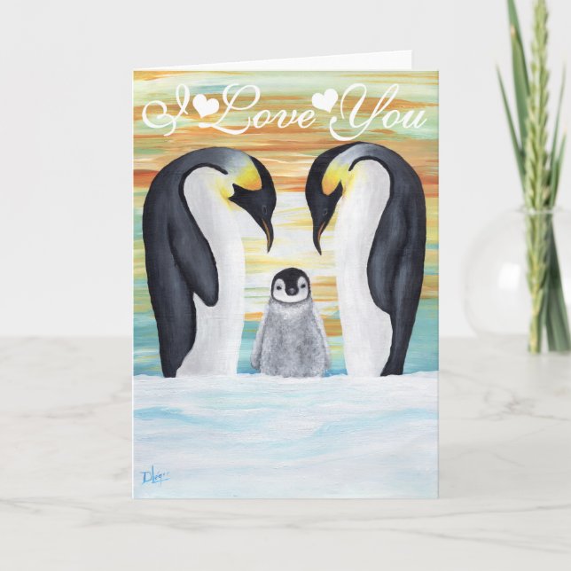 Ich Liebe Sie Penguin Familie mit Baby Penguin Karte (Vorderseite)