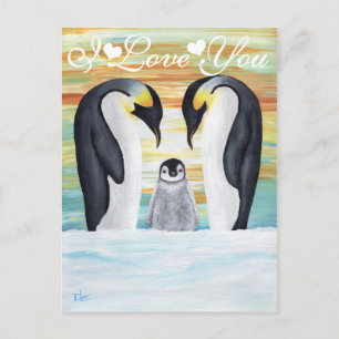 Ich Liebe Sie Penguin Familie mit Baby Penguin Postkarte