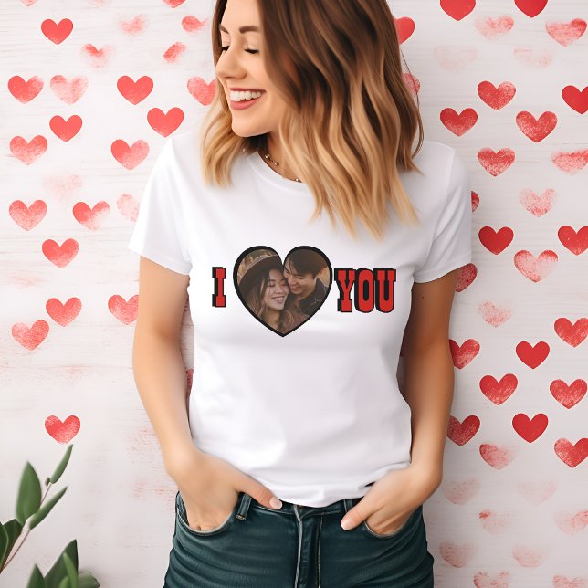 Ich Liebe Sie Red Custom Foto Herzfrauen T-Shirt (I Love You Red Custom Photo Heart women T-Shirt)