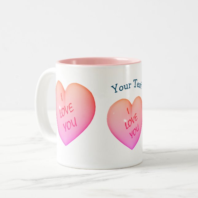 Ich Liebe Sie rosa Herzen Personalisiert Zweifarbige Tasse (Vorderseite Links)