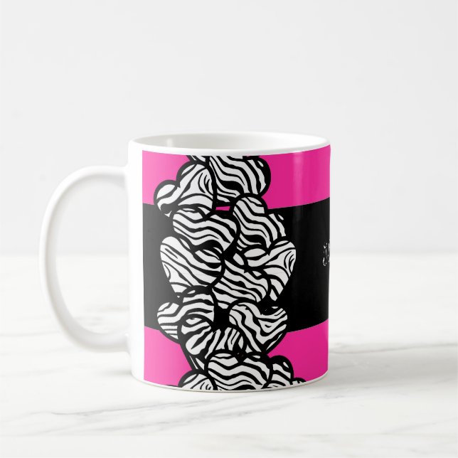 Ich Liebe Sie rosa Schwarz-weißes Zebrahermuster Kaffeetasse (Links)