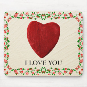 Ich Liebe Sie Rosenrahmen mit Herz Mousepad