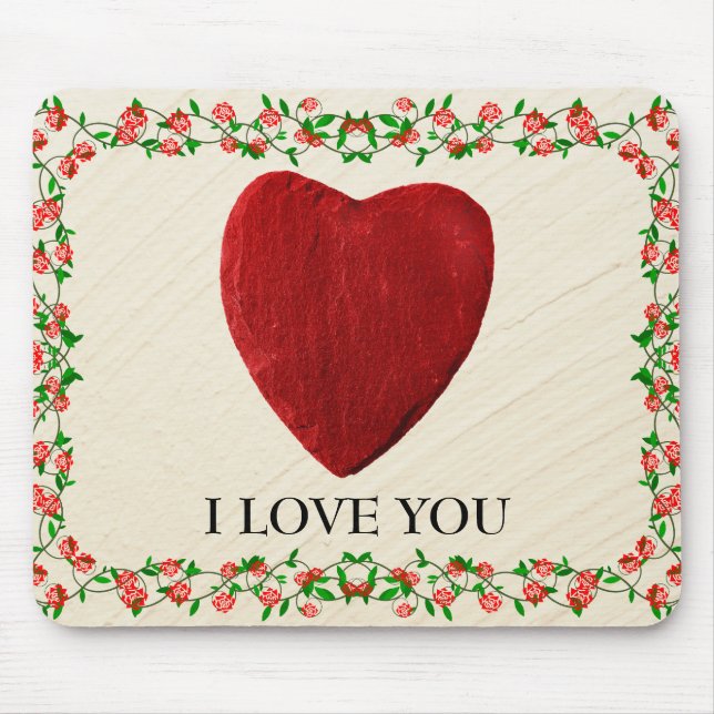 Ich Liebe Sie Rosenrahmen mit Herz Mousepad (Vorne)