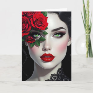 Ich Liebe Sie Schöne Frau mit Rote Rose Karte