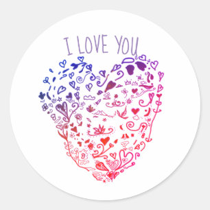 Ich Liebe Sie Sticker, Herz, Valentin, Lila rosa Runder Aufkleber