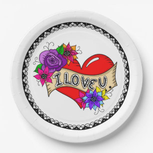 Ich Liebe Sie   Street Art Graffiti Urban Heart Pappteller