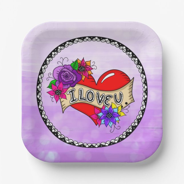 Ich Liebe Sie | Street Art Graffiti Urban Heart Pappteller (Vorderseite)