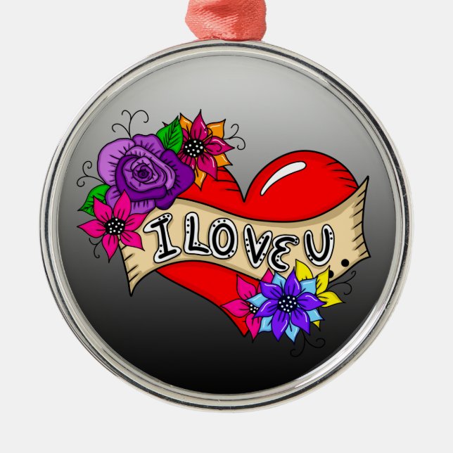 Ich Liebe Sie | Tattoo Heart Personalisiert Ornament Aus Metall (Vorne)