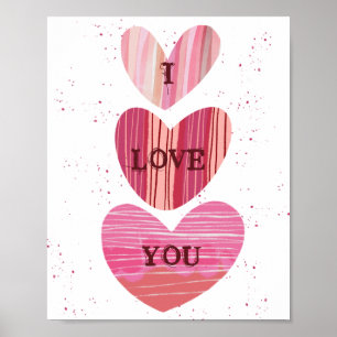 Ich Liebe Sie Valentine Pink Wasserfarbe Herz Post Poster