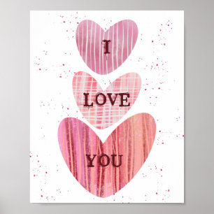 Ich Liebe Sie Valentine Pink Wasserfarbenherzen Poster