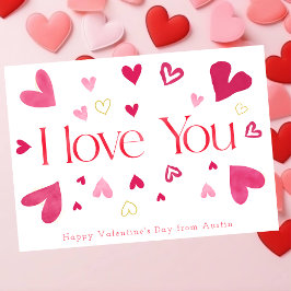 Ich Liebe Sie Valentinstag rosa und goldene Herzen Feiertagskarte