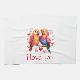 Ich Liebe Sie Valentinstag Wasserfarbenlovebirds Geschirrtuch