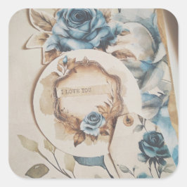 Ich Liebe, Sie Vintage blühende, duftige Blumen Quadratischer Aufkleber