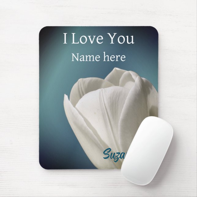 Ich Liebe Sie White Tulip Blume Personalisiert Mousepad (Mit Mouse)