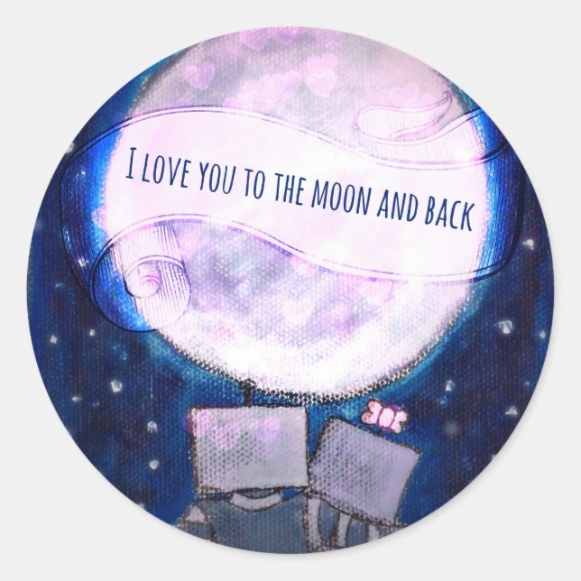Ich Liebe Sie zu den Mond & Back Robotern Runder Aufkleber (Vorderseite)