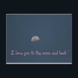 Ich Liebe Sie zum Mond und zurück ~ Postkarte<br><div class="desc">Nur eine einfache Karte zu sagen,  in der Liebe Sie! Schöner blauer Abend mit dem Mond in der Mitte. Der Test ist rosa und steht für "Ich Liebe dich zum Mond und zurück".</div>