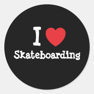 Ich Liebe Skateboard Herz Brauch personalisiert Runder Aufkleber