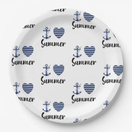 Ich Liebe Sommeranker und gestreifte Herzen Pappteller