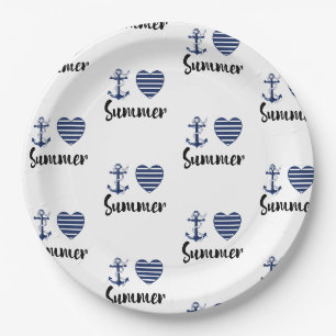 Ich Liebe Sommeranker und gestreifte Herzen Pappteller