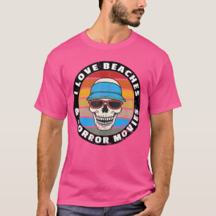 Ich liebe Strände Horrorfilme Retro Sommer Sonnenu T-Shirt