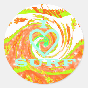 Ich liebe Surfen: Schöne Blumen mit cooler Textkun Runder Aufkleber