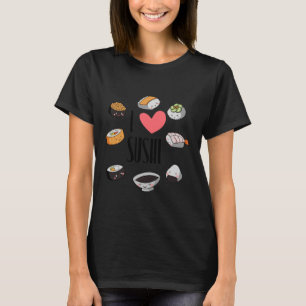 Ich liebe Sushi, süße Maki und Nigiri glückliches T-Shirt