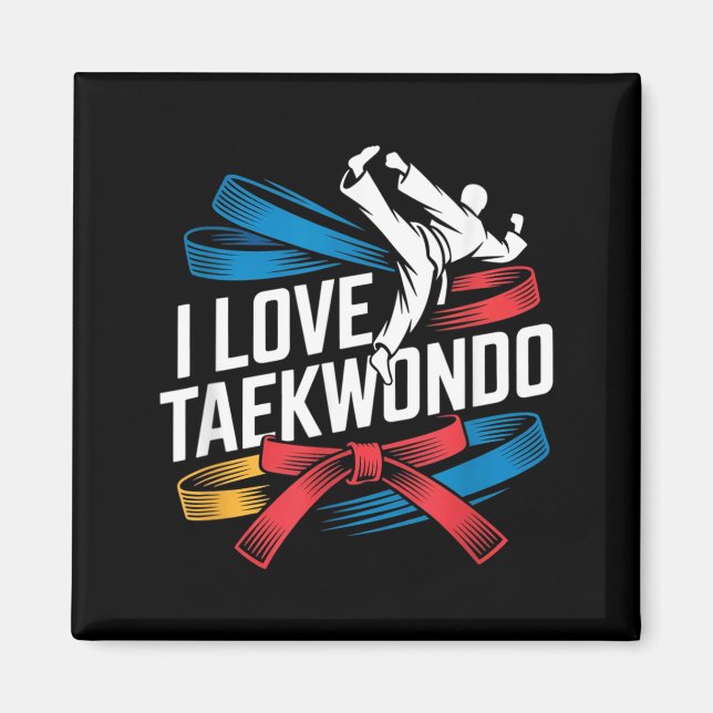 Ich liebe Taekwondo bunter Gürtel Kämpfer Magnet (Vorne)