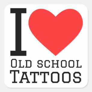 Ich Liebe Tattoos an der alten Schule Quadratischer Aufkleber