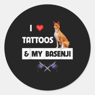 Ich Liebe Tattoos und mein Basenji Hund tattooed M Runder Aufkleber