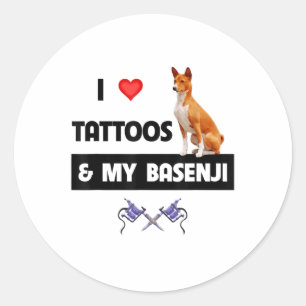 Ich Liebe Tattoos und mein Basenji Hund tattooed M Runder Aufkleber